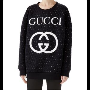Gucci Swarovski Black and White Logo Quilted Sweater